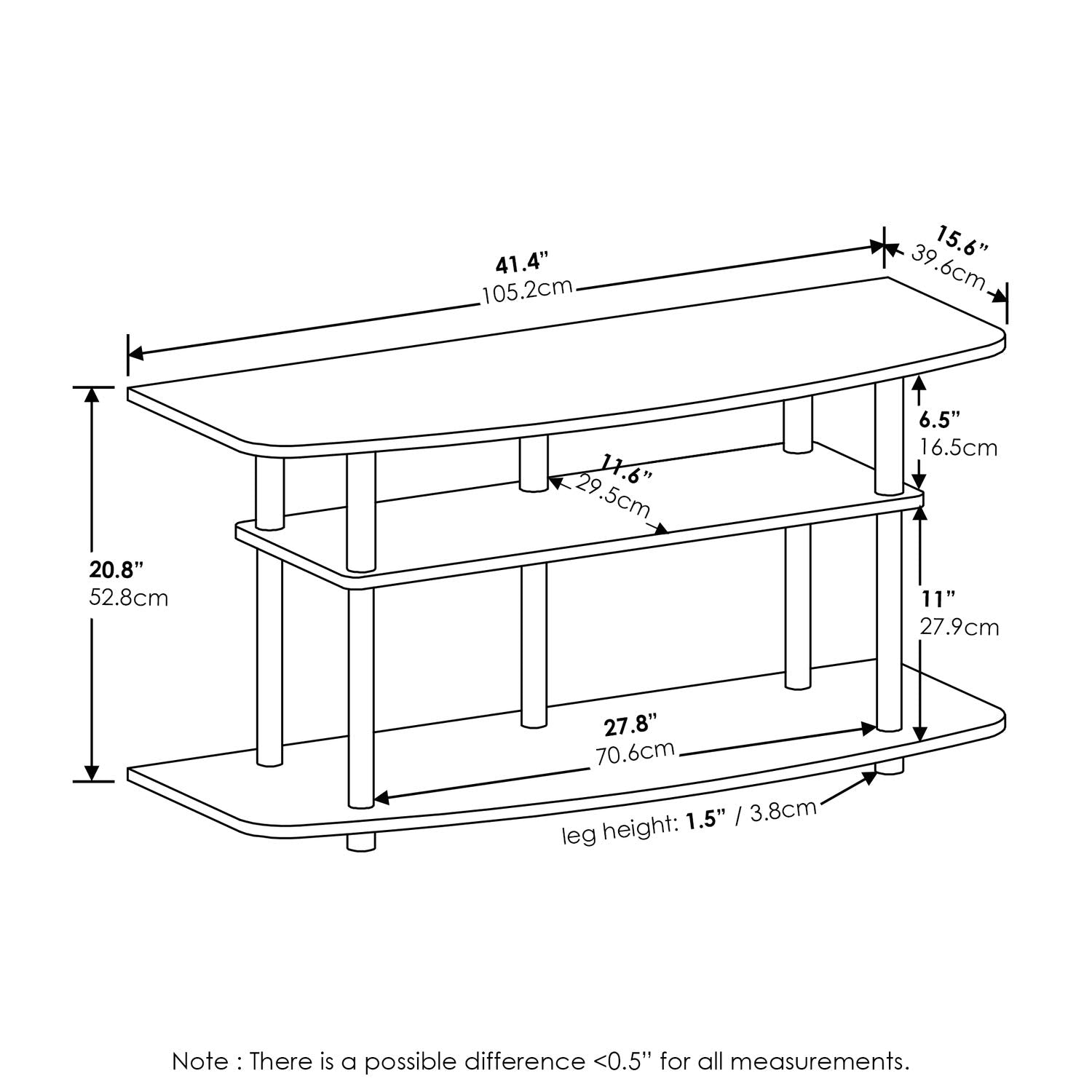 Furinno Frans Turn-N-Tube Tv Stand For Tv Size Up To 43 Inch, 3-Tier, Black Oak