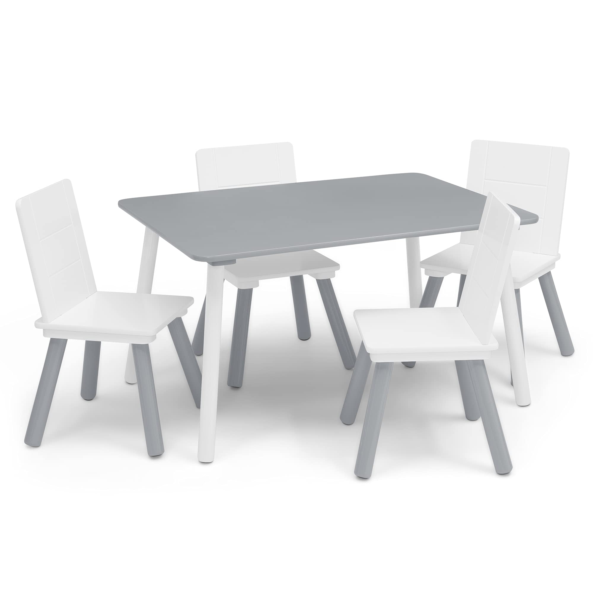 Delta Children Kids Table And Chair Set (4 Chairs Included) - Ideal For Arts & Crafts, Snack Time, Homeschooling, Homework & More, Grey/White