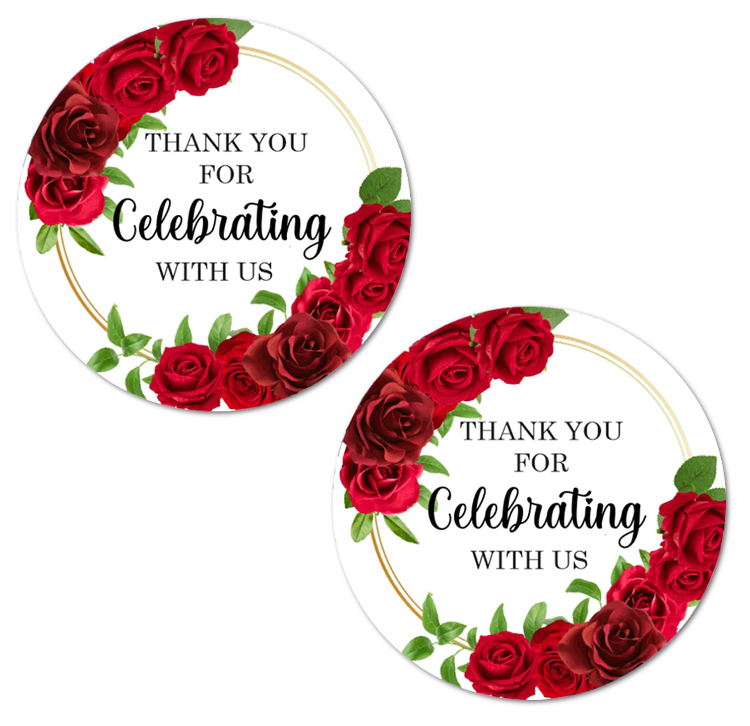40 Red Roses Thank You For Celebrating With Us Stickers, 2 Inch Big Round Glossy Labels, Great For Weddings, Bridal Shower, Enga