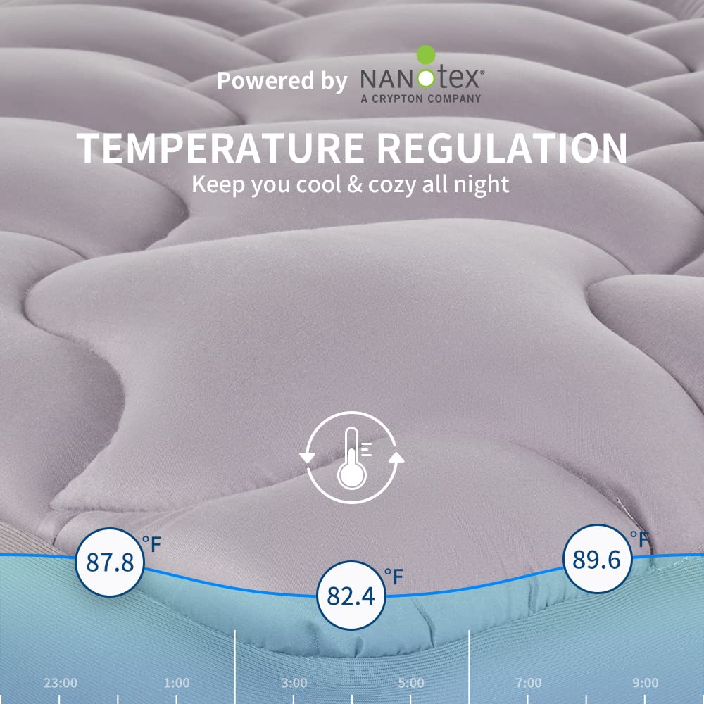 Sleep Zone Cooling Mattress Topper King Size Mattress Pad, Quilted Fitted Mattress Cover, Machine Washable, Soft Fluffy Down Alternative, Deep Pocket 8~21 Inch (Grey, King)