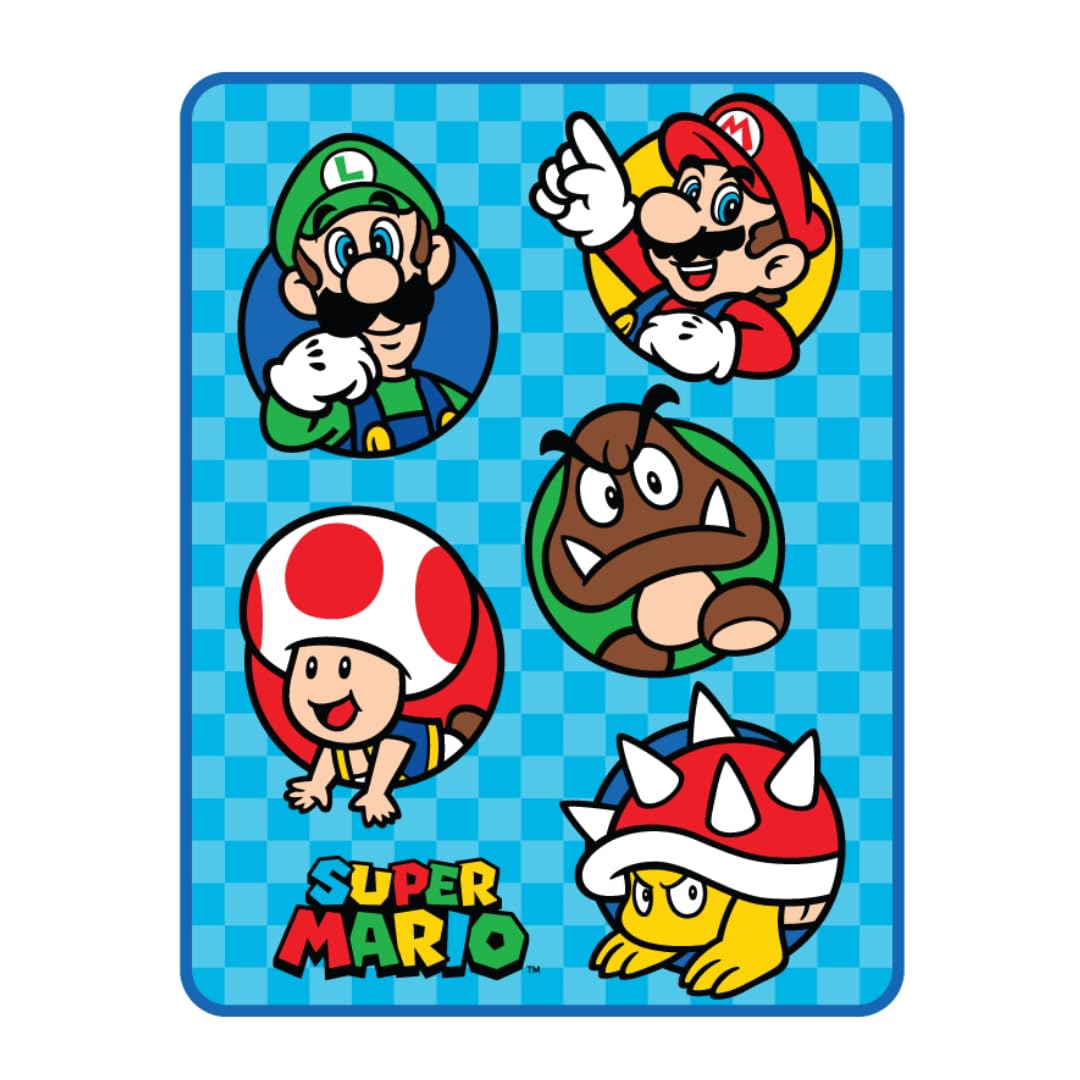 Franco Nintendo Super Mario Kids Bedding Super Soft Micro Raschel Throw, 46 In X 60 In, (Official Licensed Product)