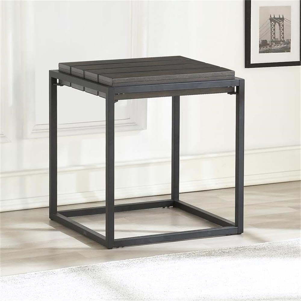 Steve Silver Co Tekoa End Table, 48-Inch Square Table, Acacia Veneers, Living Room, Iron Base, Modern Living Rooms End Table, Bedroom, Office, Contemporary Style, 22' D X 22' W X 24' H, Black