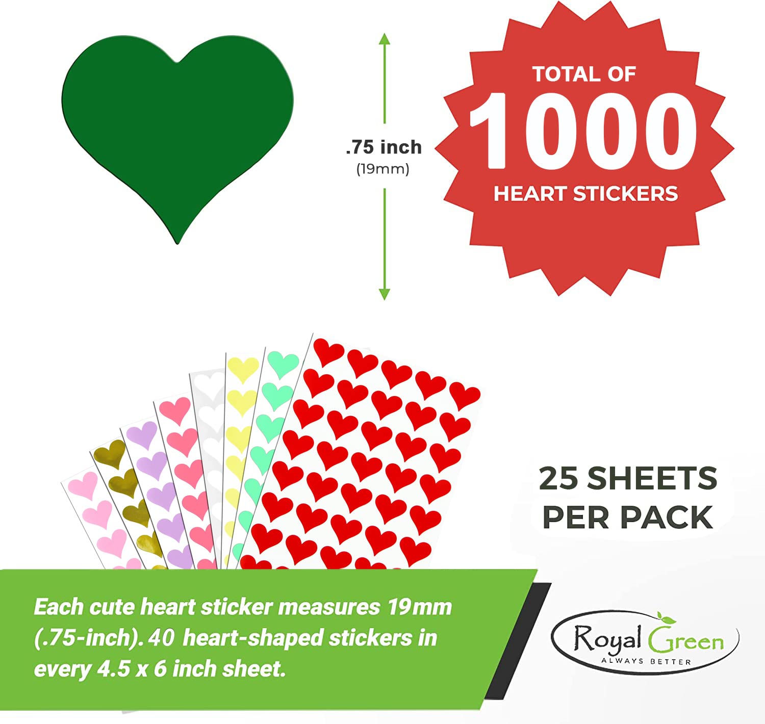 Royal Green 19Mm White Heart Shaped Stickers Valentine Stickers For Party Favors 1000 Pack