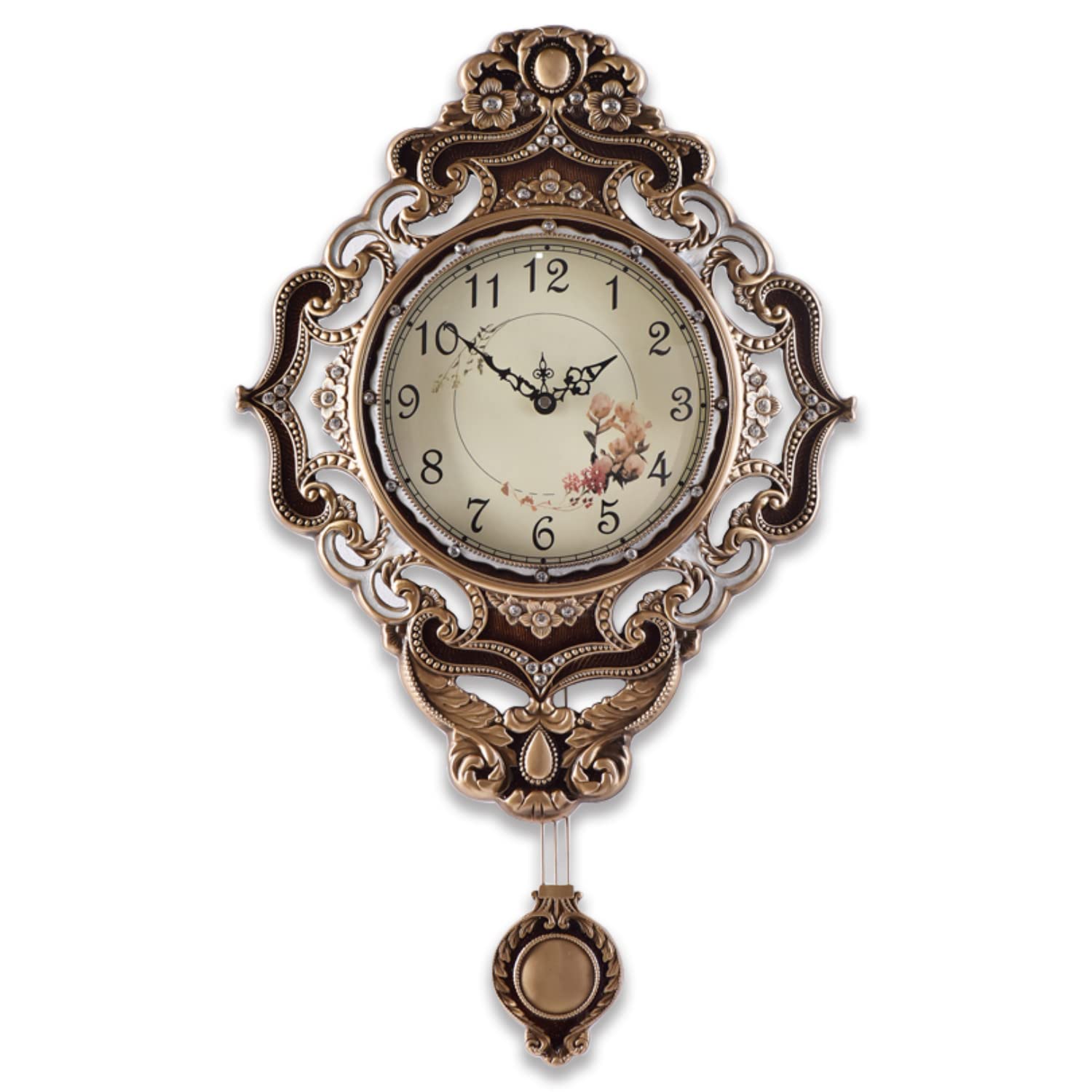 Aero Snail Retro Wall Clock with Pendulum, European Victoria Mid Century Style, Battery Operated Large Metal Silent Clock for Li
