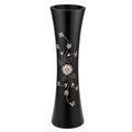 AeraVida Tropical Chic Etched Flower Motif on Concaving Cylindrical Table Vase in Black Stain for Nature Inspired Home D  cor wi