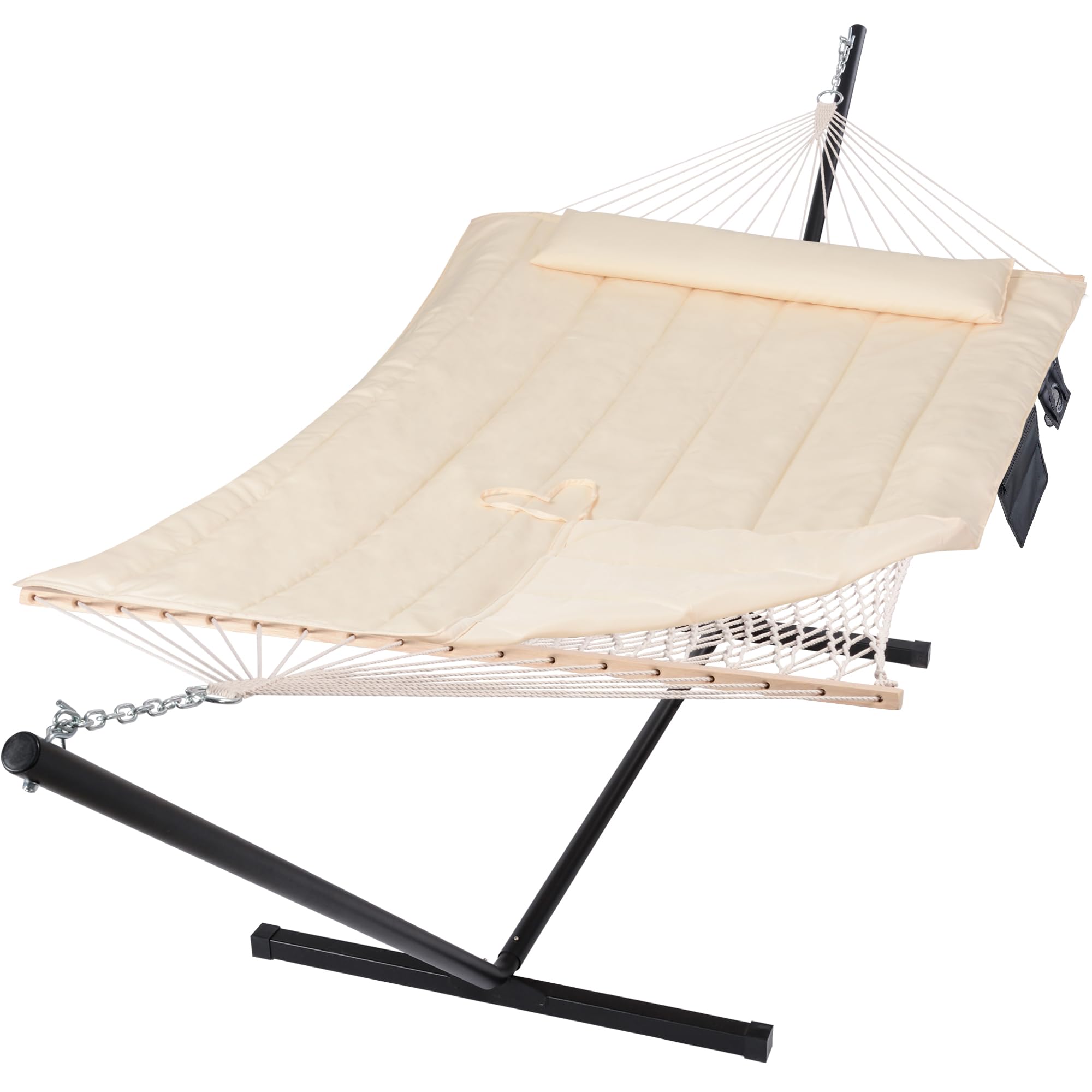 SUNCREAT Two Person Hammock with 12ft Stand Included, Max 475lbs Capacity, Heavy Duty Free Standing Hammock, Beige