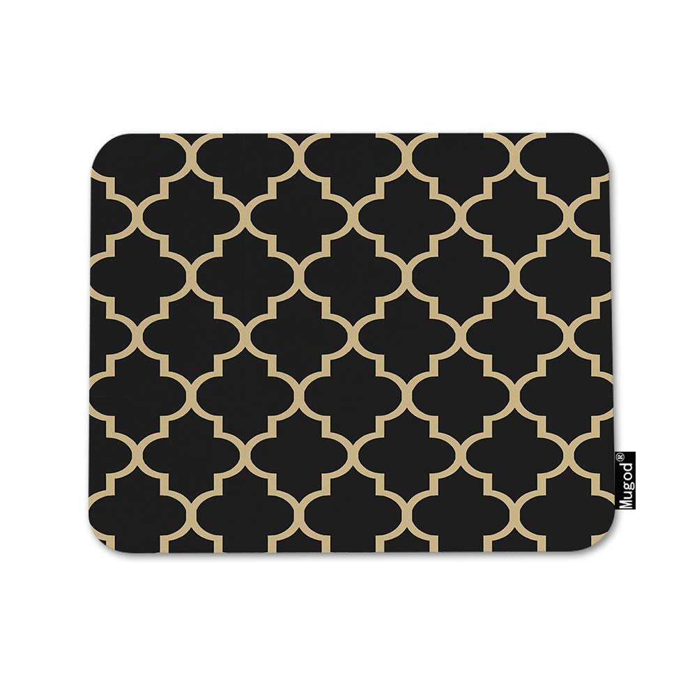 Mugod Quatrefoil Mouse Pad Moroccan Clover Flower Lantern Shape Black And Gold Mouse Mat Non-Slip Rubber Base Mousepad For Compu