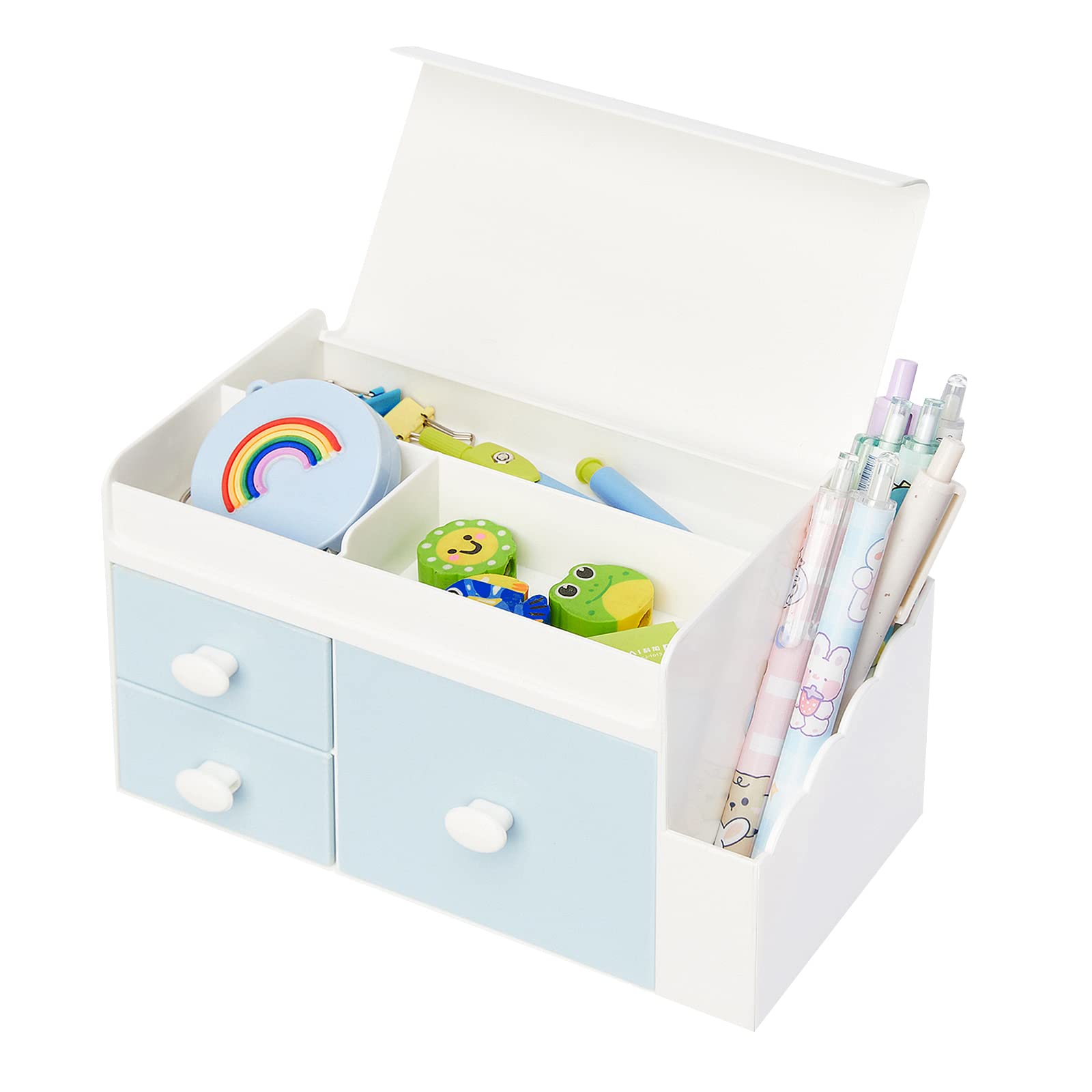 Desk Organizer With 3 Drawers, Makeup Storage Box With Lid, Office School Home Stationery Supplies Plastic Organizers, Desktop O