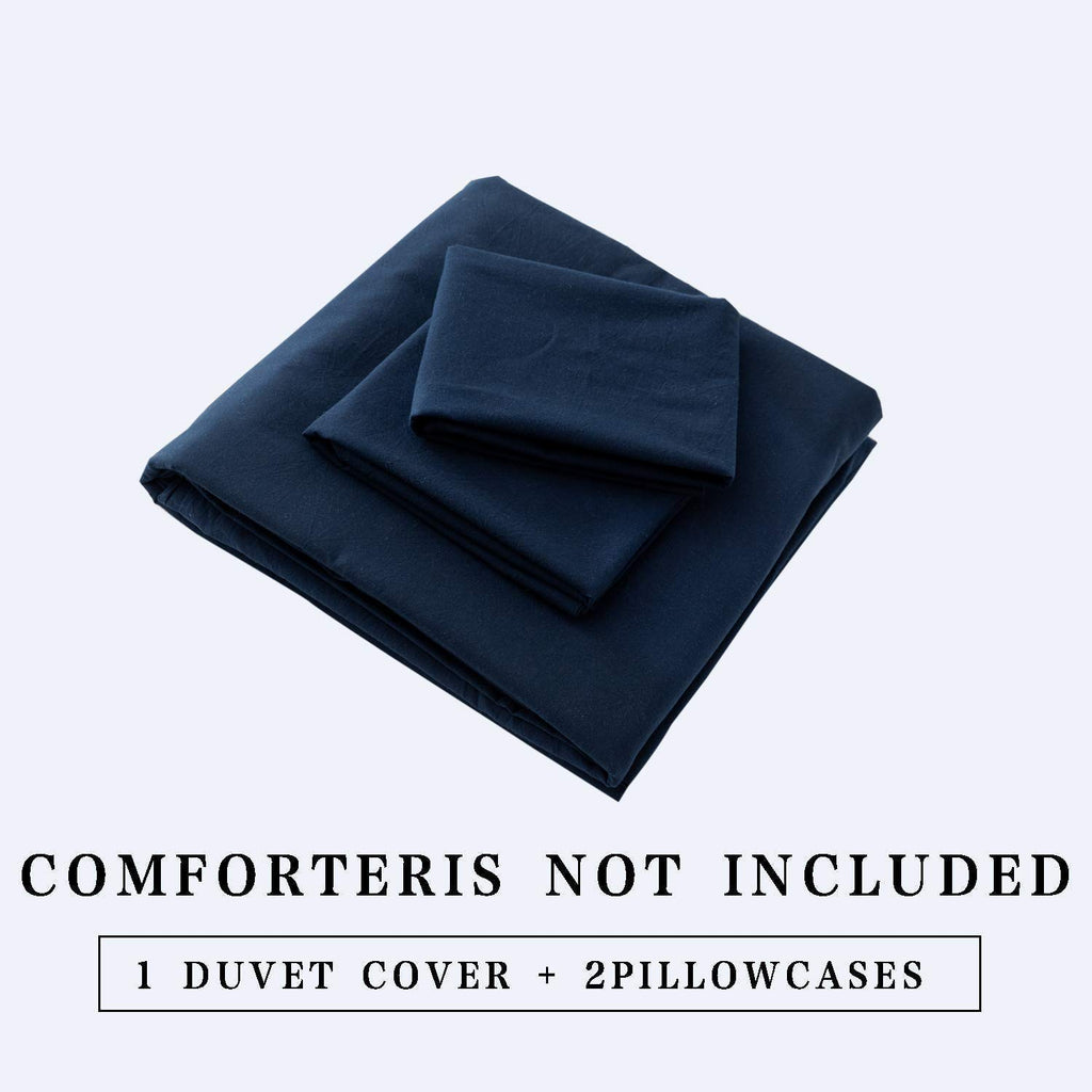Ecocott 100% Washed Cotton 3 Piece Bedding Set 1 Duvet Cover With Zipper And 2 Pillowcases, Ultra Soft And Easy Care Breathable