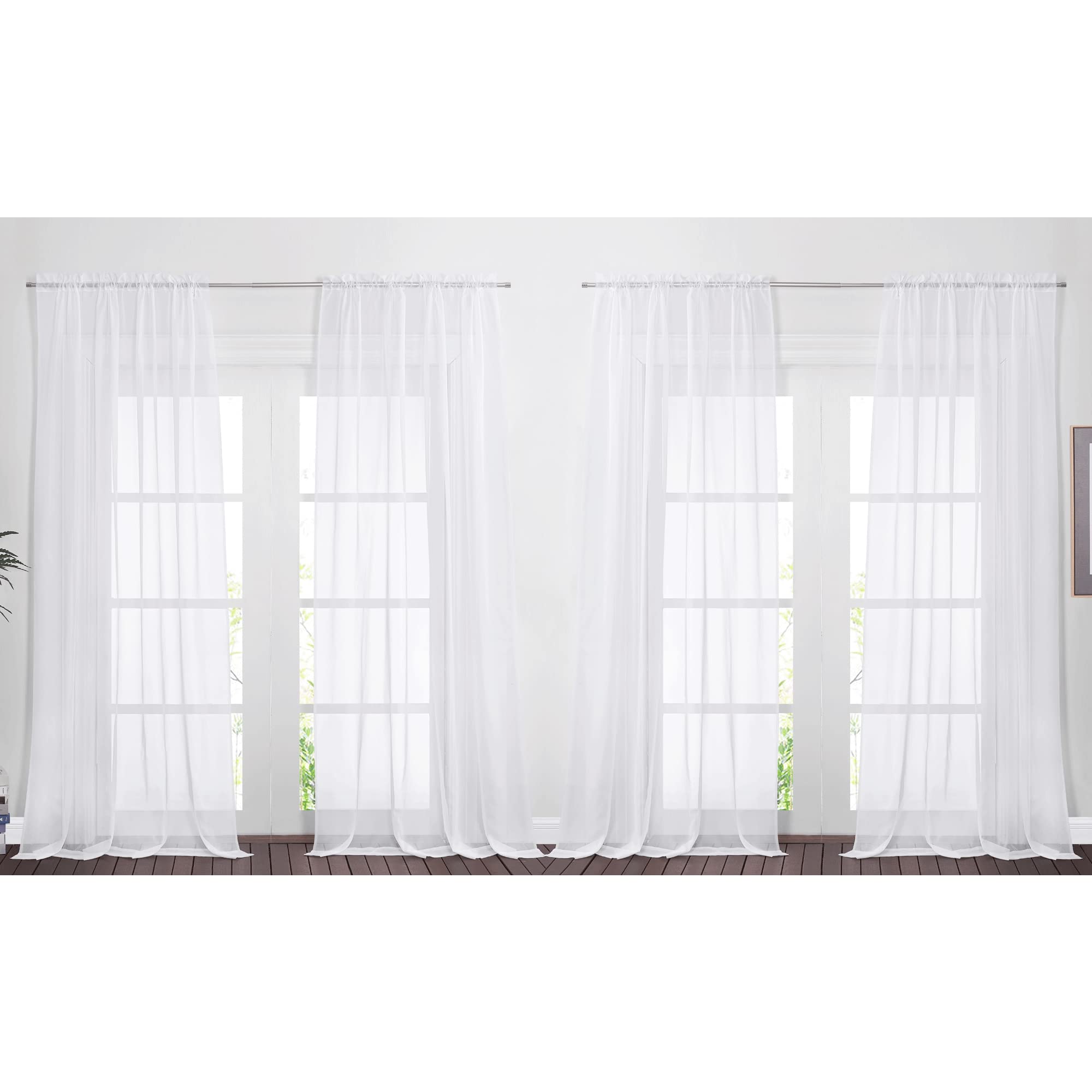 Nicetown 4 Panels Sheer Curtains 95 - Plain Tulle Voile Panel Window Drapes/Draperies Set For Hall (4 Pieces, W60 X L95, White)