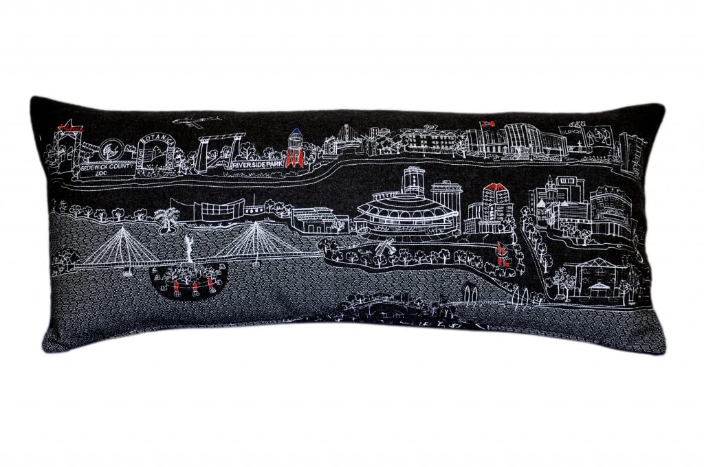 HomeRoots Grey 35' Black Wichita Nighttime Skyline Lumbar Decorative Pillow