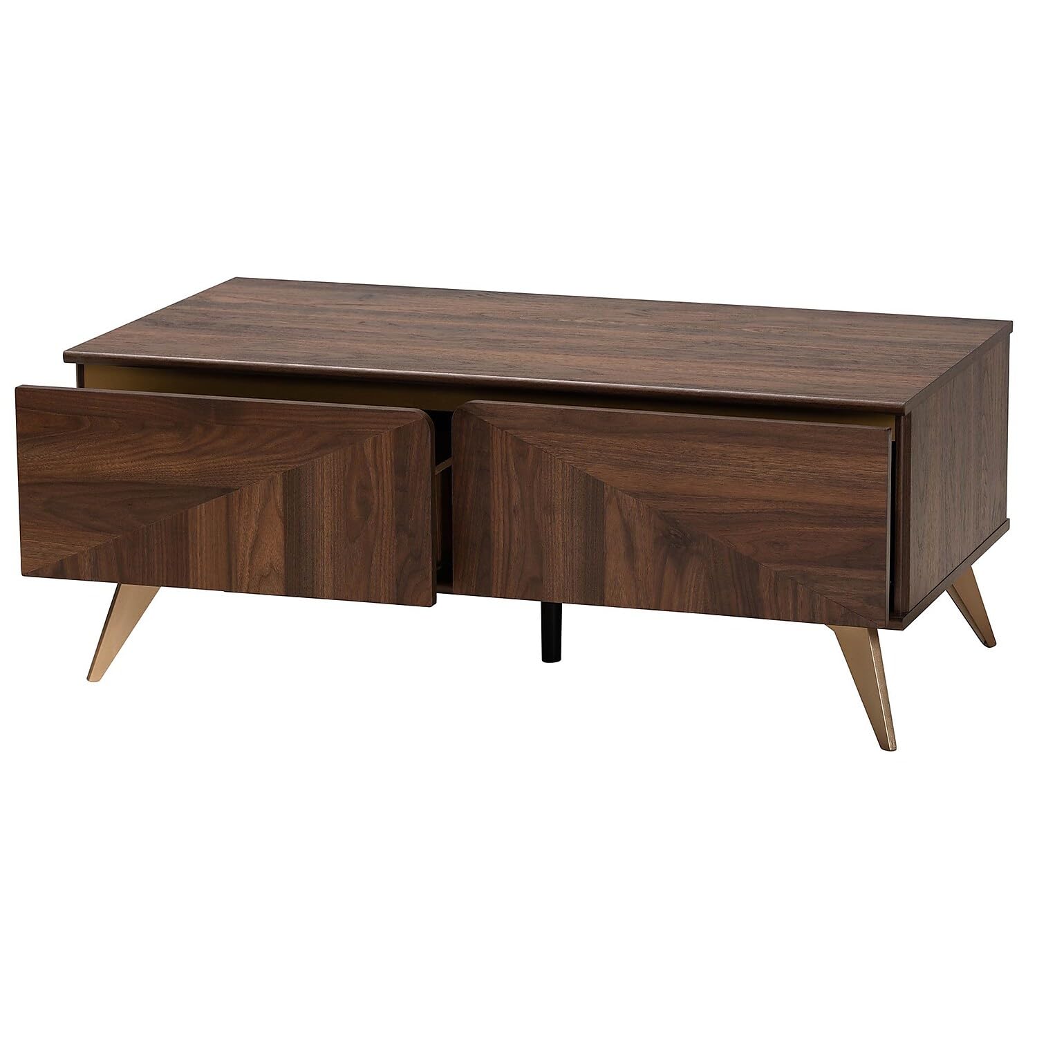 Baxton Studio Graceland 41.3-inch W x 21.7-inch D Coffee Table, Walnut Brown and Gold (233-13273-HiT)