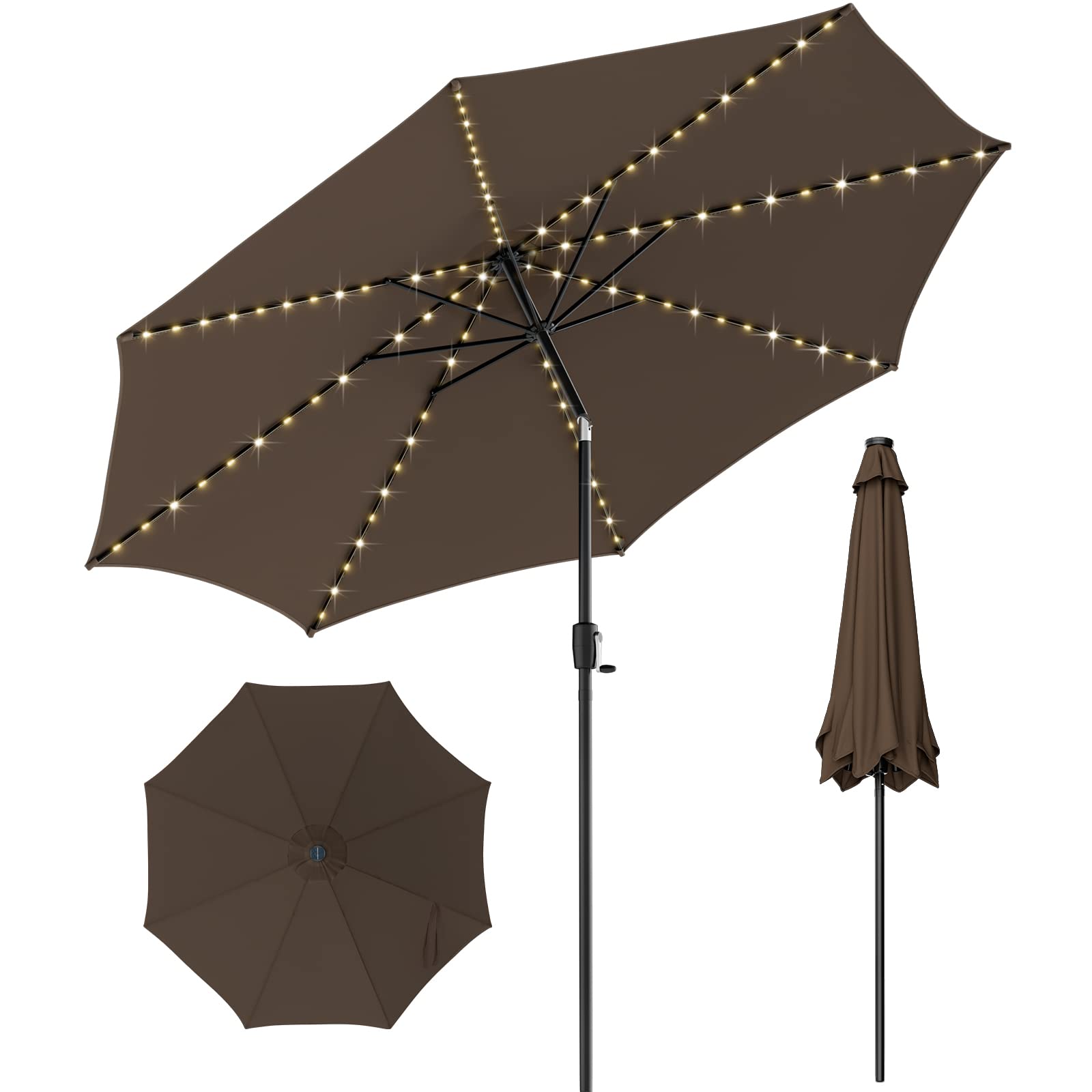 Tangkula 10Ft Solar Umbrella, Patio Umbrella With 112 Led Lights, Outdoor Table Market Umbrella With Crank Lifting Handle & Push