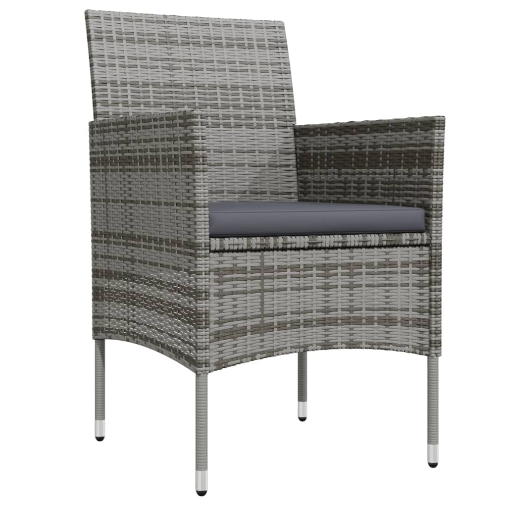 vidaXL 3-Piece Patio Dining Set with Cushions - Rattan Finish, Glass Tabletop, Powder-Coated Steel Frame - Gray & Black.