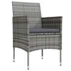 vidaXL 3-Piece Patio Dining Set with Cushions - Rattan Finish, Glass Tabletop, Powder-Coated Steel Frame - Gray & Black.