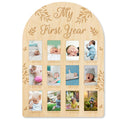 ORIGACH My First Year Baby Growth Photo Display Wood Board - 12 Months Newborn Milestones Picture Frame - Neutral Baby Keepsake 