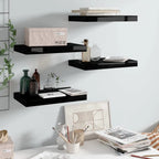 Floating Wall Shelves -SKM Floating Wall Shelves 4 pcs High Gloss Black 15.7"x9.1"x1.5" MDF