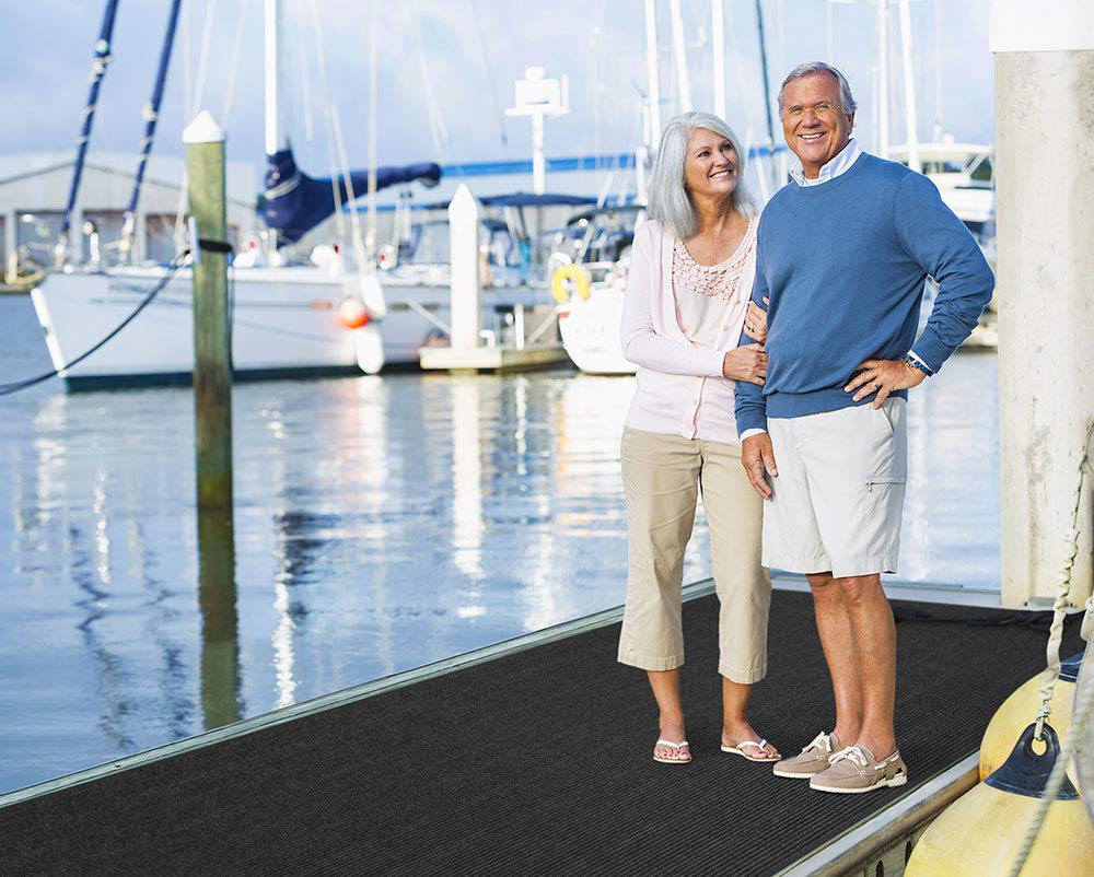 House, Home And More Indoor Outdoor Double-Ribbed Carpet Runner With Skid-Resistant Rubber Backing - Smokey Black - 4 Feet X 50 Feet