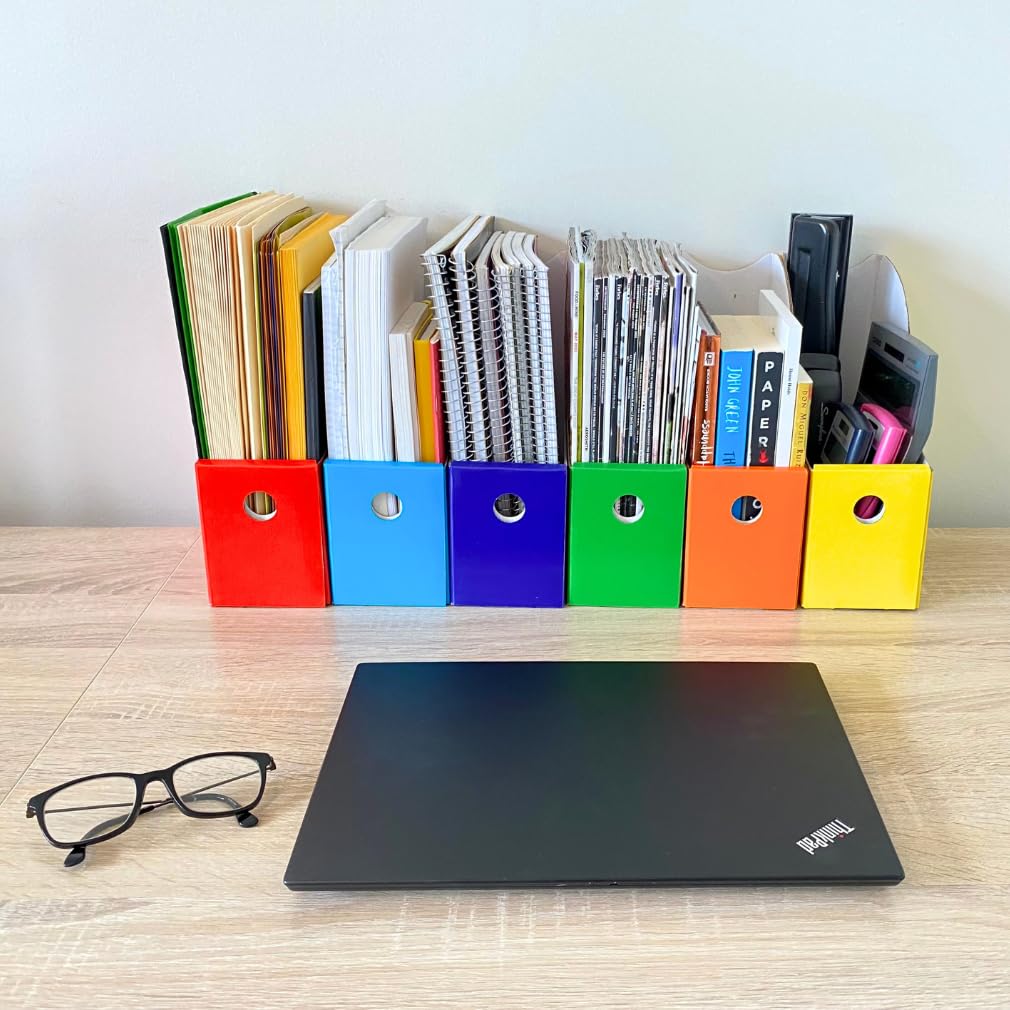 Evelots Magazine File Holder Organizer Box (6, 12, Or 24 Pack) Storage For Desk And Shelves Multiple Color Options - Includes Labels For Organization
