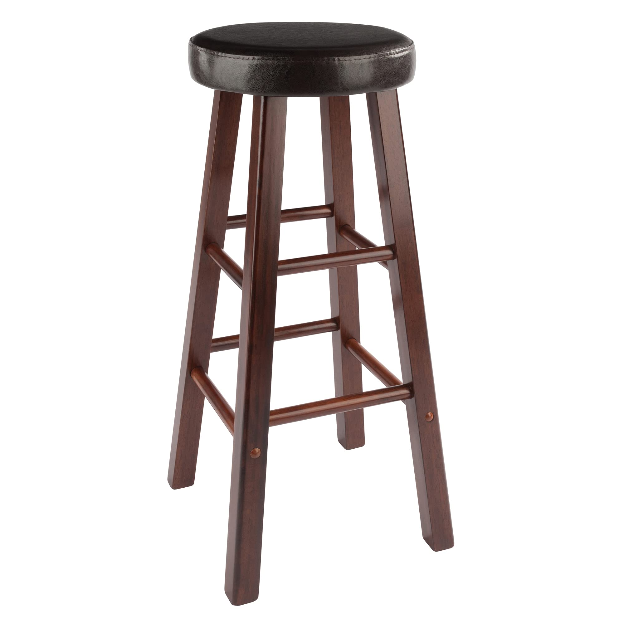 Winsome Maria 2-Piece Bar Stool Set, 30In Height, Faux Leather Cushion Seat, Walnut Finish