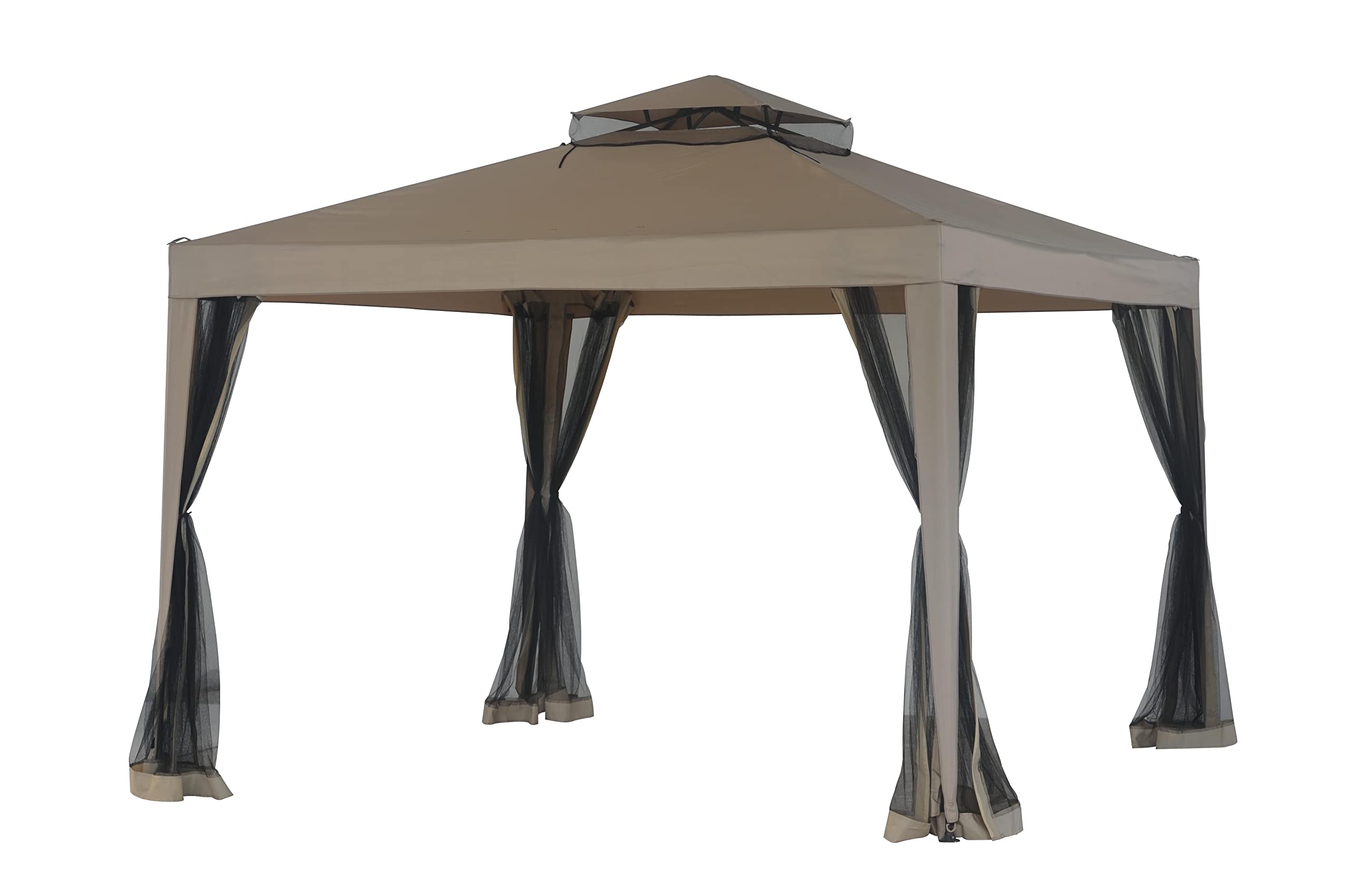 Sunjoy L-Gz098Pst-1B Double Roof Weist Gazebo With Mosquito Net, 10' X 10'