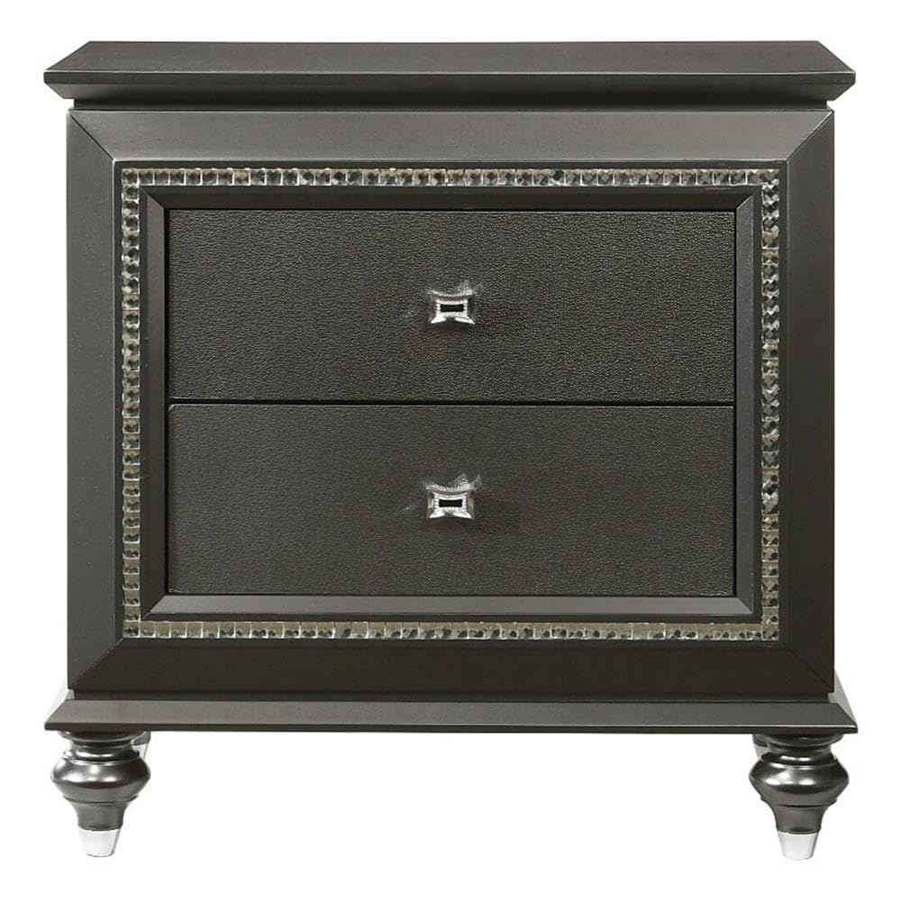 Acme Kaitlyn Wooden 2-Drawer Nightstand In Metallic Gray