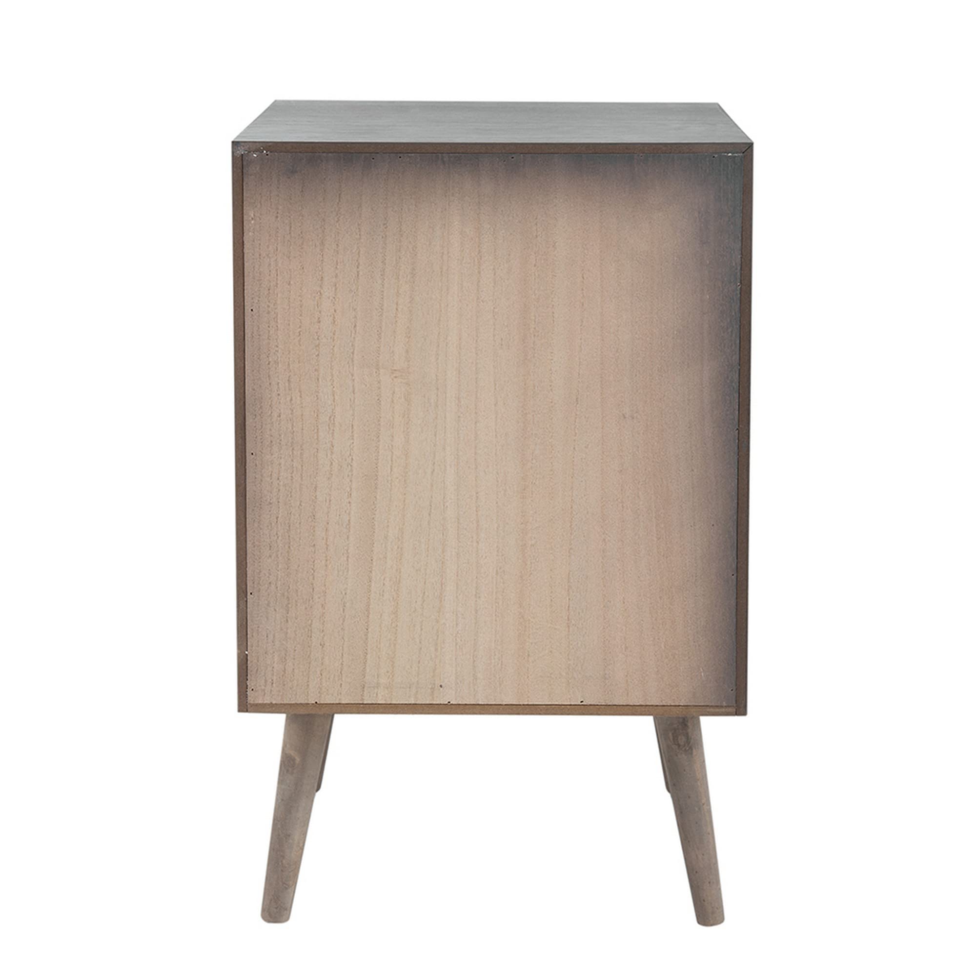 Benjara CAE 28 Inch Dresser Chest, 3 Drawers, Pine Wood, Rattan Panels, Gray