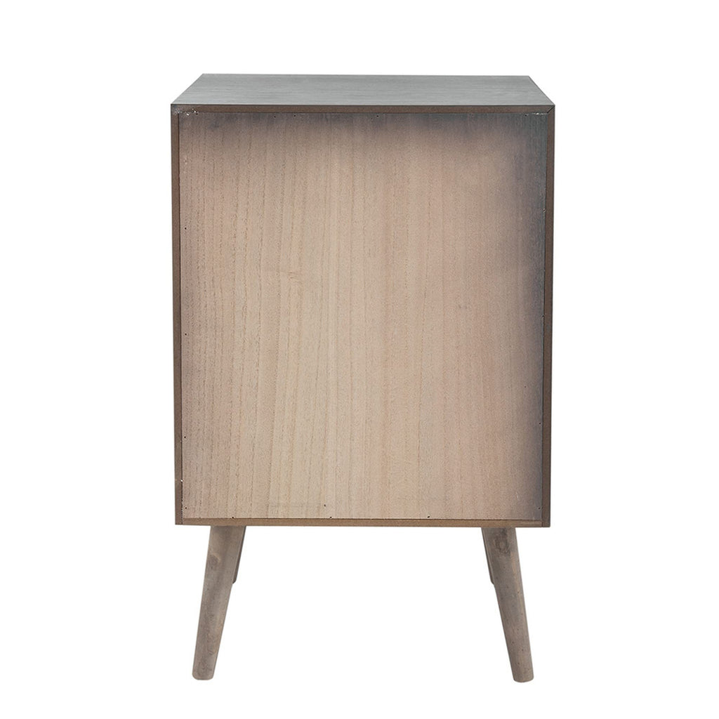 Benjara CAE 28 Inch Dresser Chest, 3 Drawers, Pine Wood, Rattan Panels, Gray