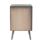 Benjara CAE 28 Inch Dresser Chest, 3 Drawers, Pine Wood, Rattan Panels, Gray