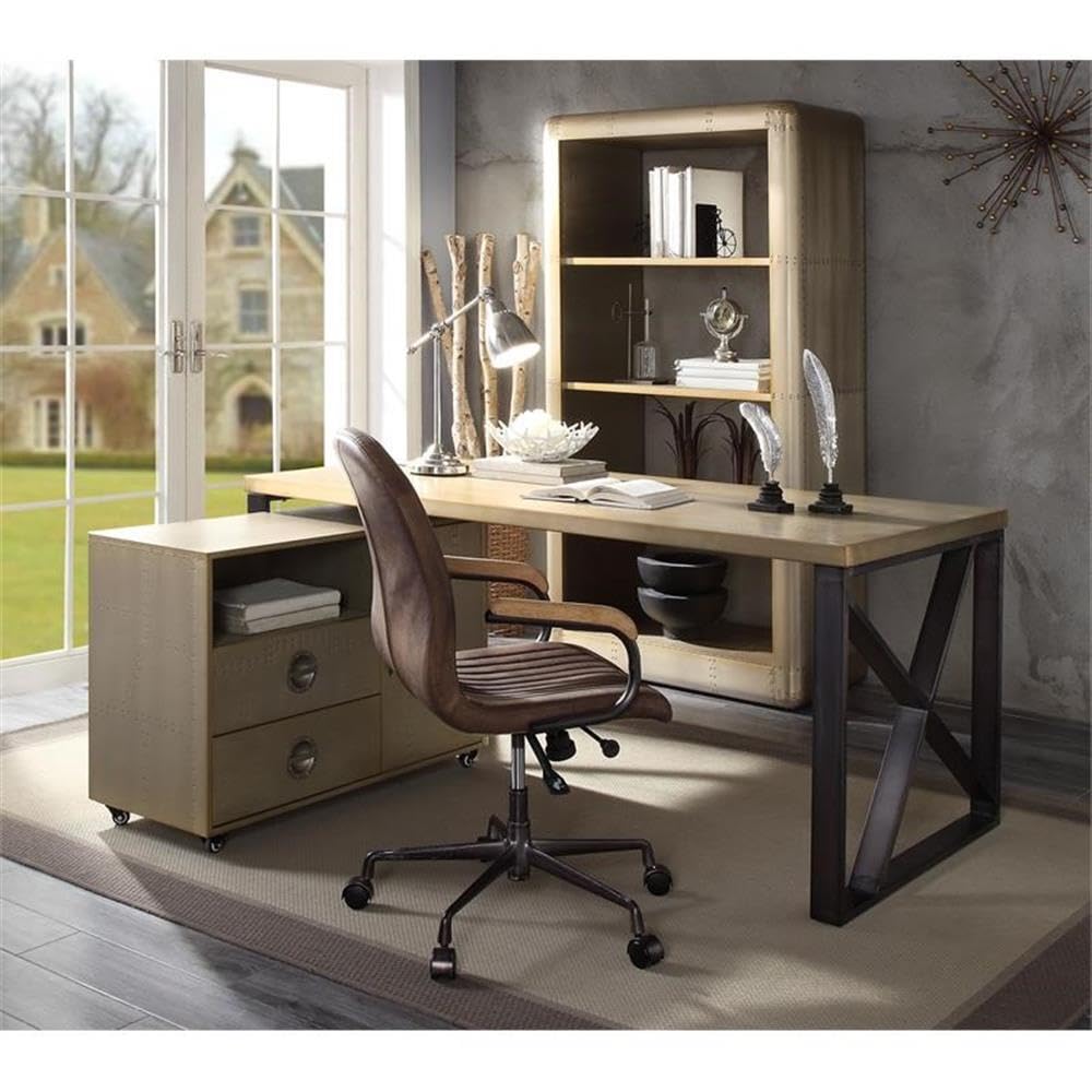 Acme Jennavieve Rectangle Writing Desk with Metal Base in Gold Aluminum