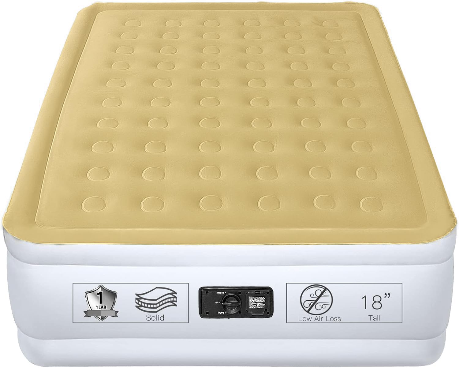 YENING Full Size Air Mattress with Built in Pump Raised Double Blow up Bed Inflatable Camping Airbed Electric 18 Inch Tall Beige