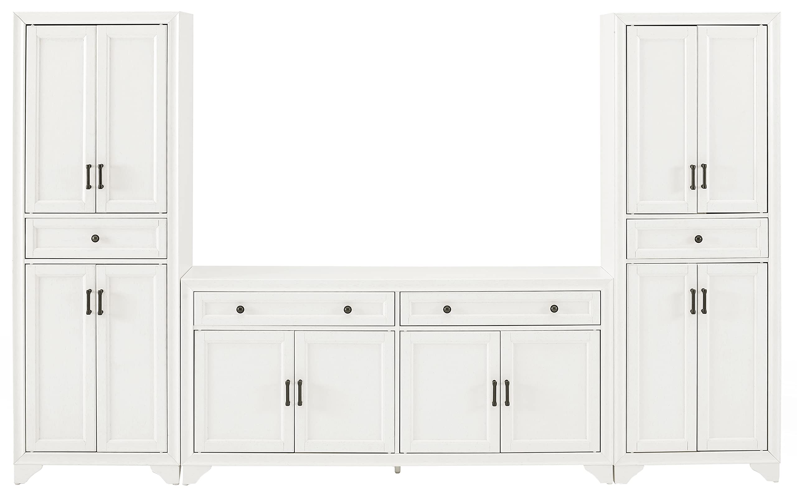 Crosley Furniture Tara 3-Piece Modern Farmhouse Sideboard Buffet Cabinet and Kitchen Storage Pantry Set, Distressed White