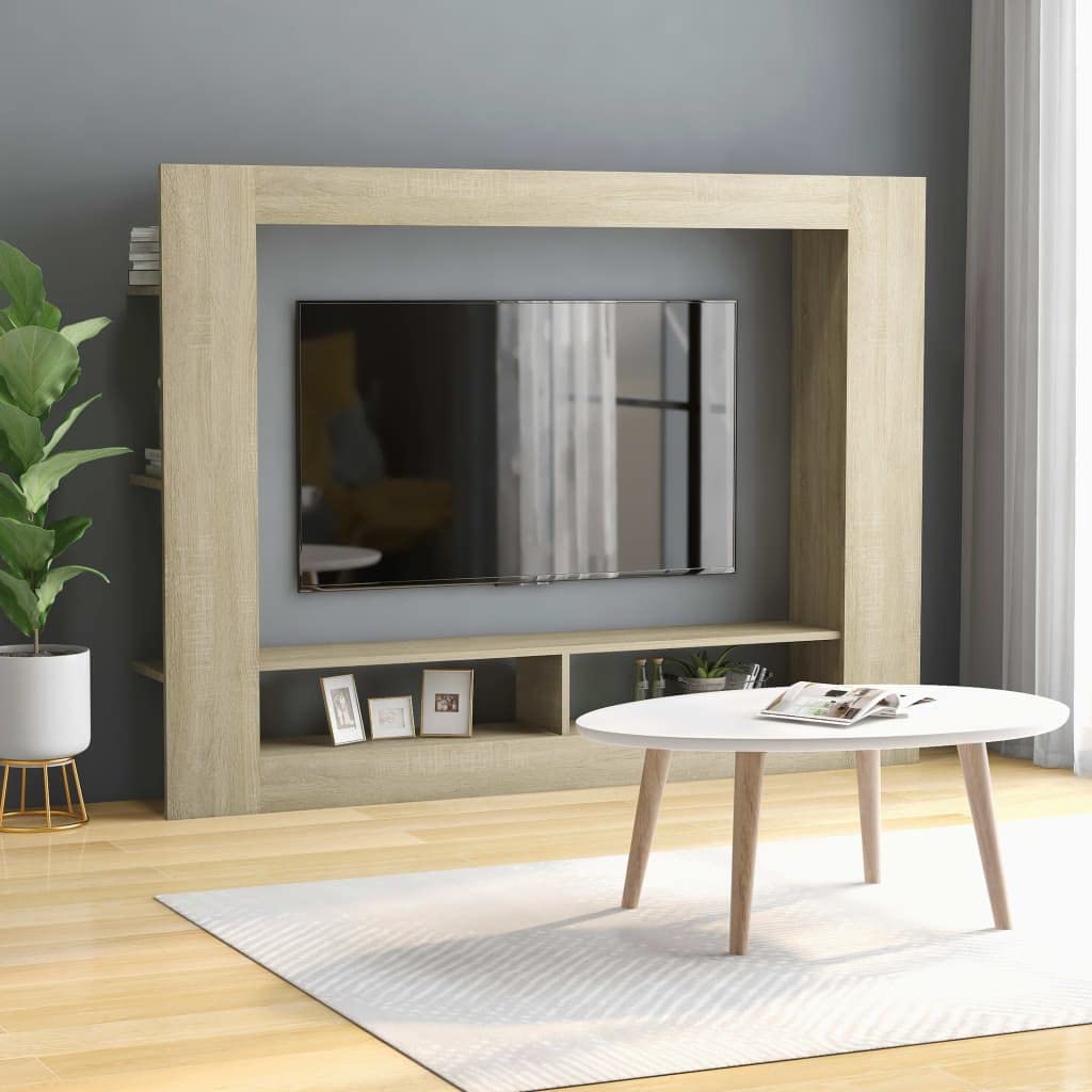 vidaXL Brown Sonoma Oak TV Stand, Engineered Wood, Ample Storage with Open Compartments and Side Shelves, Modern Design