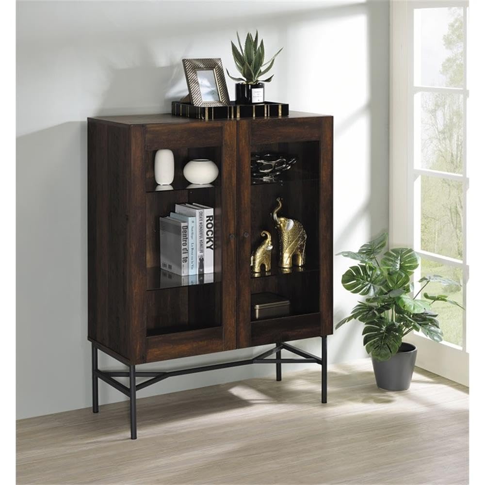 Coaster Home Furnishings Bonilla 2-Door Accent Cabinet with Glass Shelves and Dark Pine
