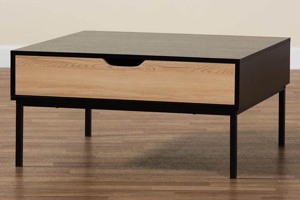 Baxton Studio Haben Modern and Contemporary Two-Tone Oak Brown and Black Finished Wood Coffee Table