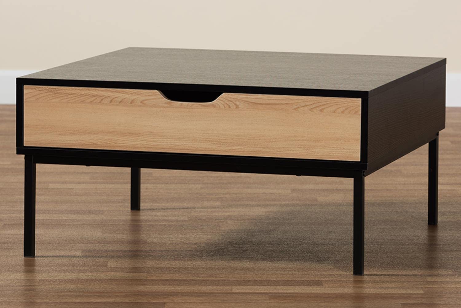 Baxton Studio Haben Modern and Contemporary Two-Tone Oak Brown and Black Finished Wood Coffee Table