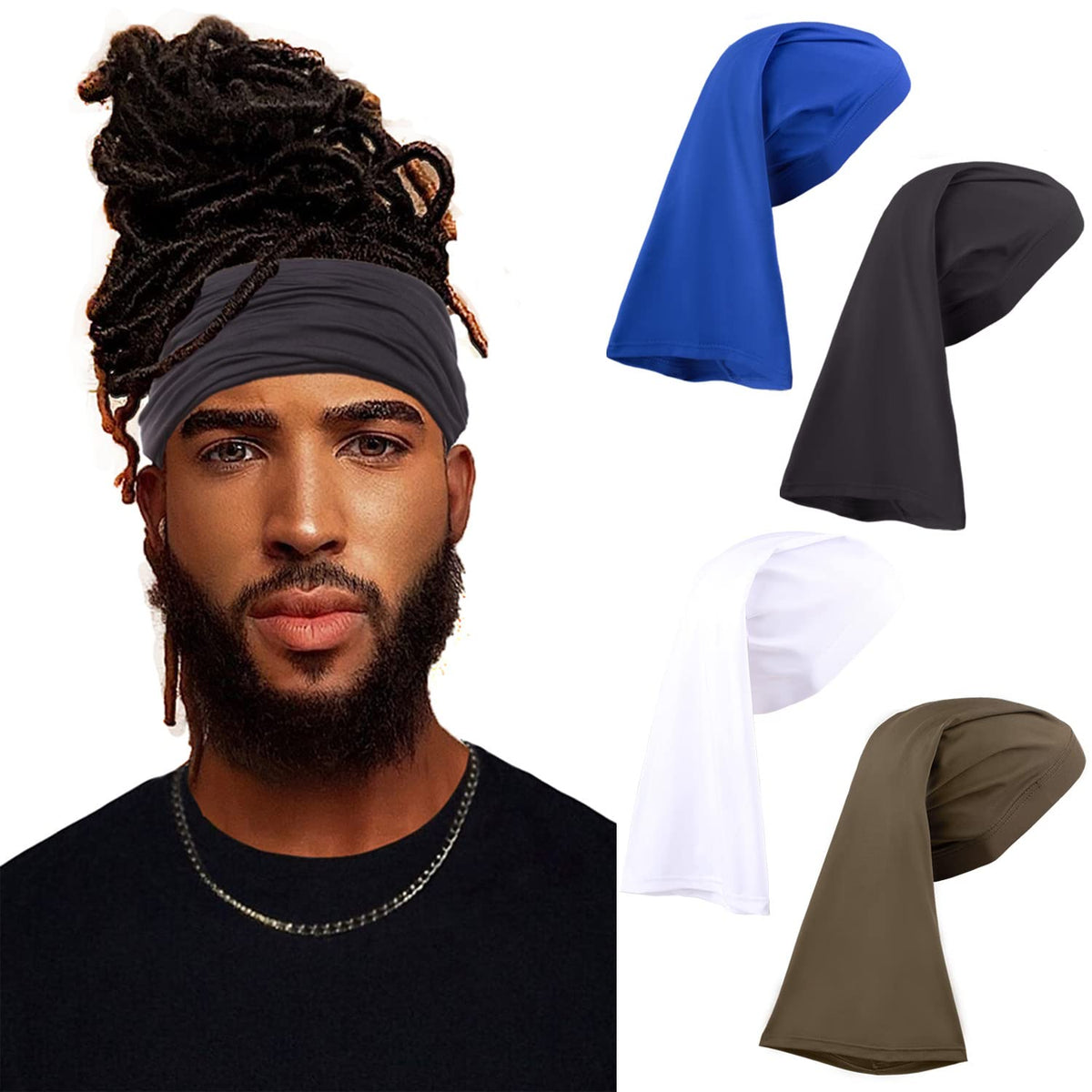 Leeven 4 Pieces Dreadlock Cap Tube Unisex Bands Elastic Long Hair Dreads Head Wraps Cap Locs Socks for Dreads for Men Women Span