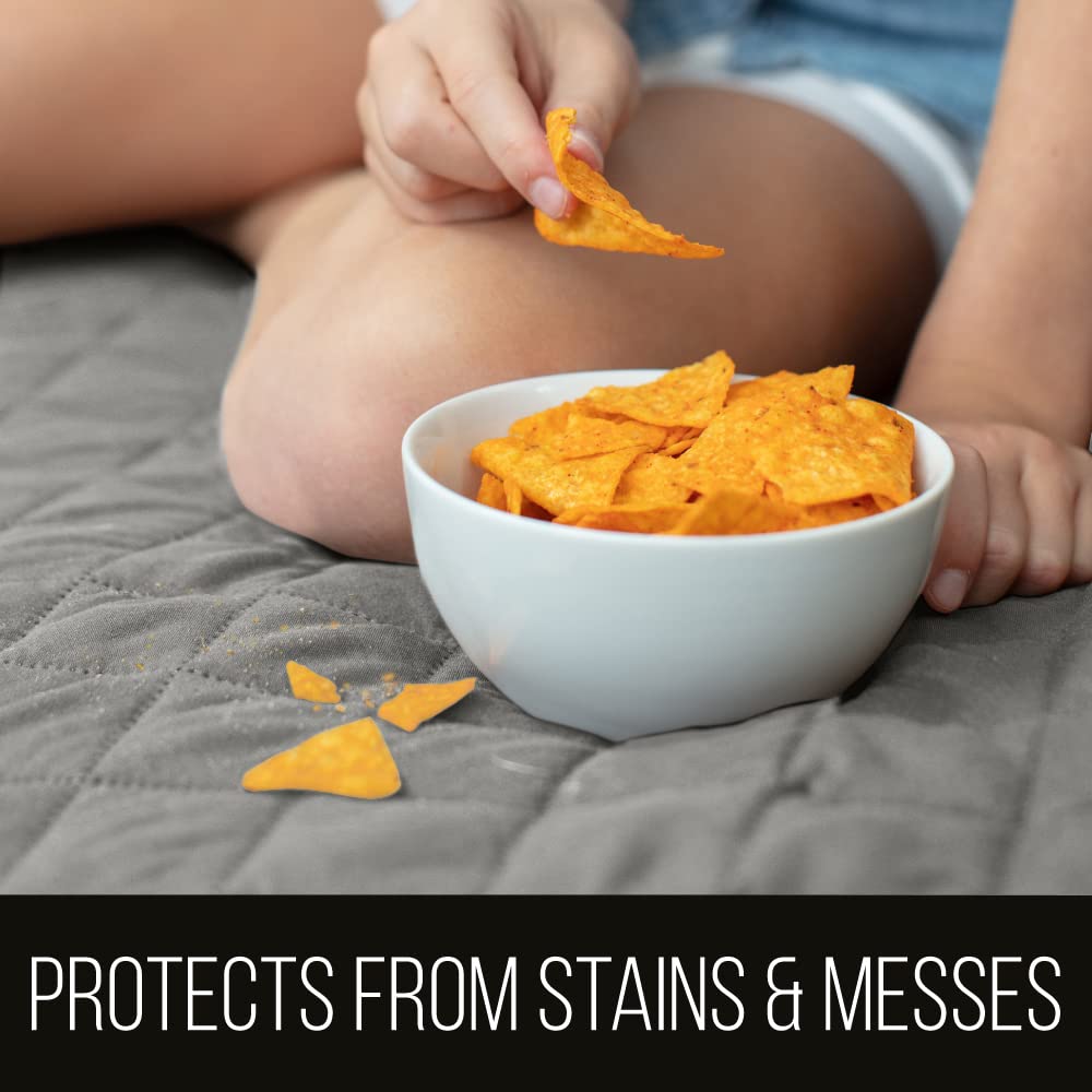 Sofa Shield Patented Couch Cover, Large Furniture Protector With Straps, Reversible Tear And Stain Resistant Slipcovers, Quilted Microfiber 62” Seat, Washable Covers For Dogs, Kids, Light Gray