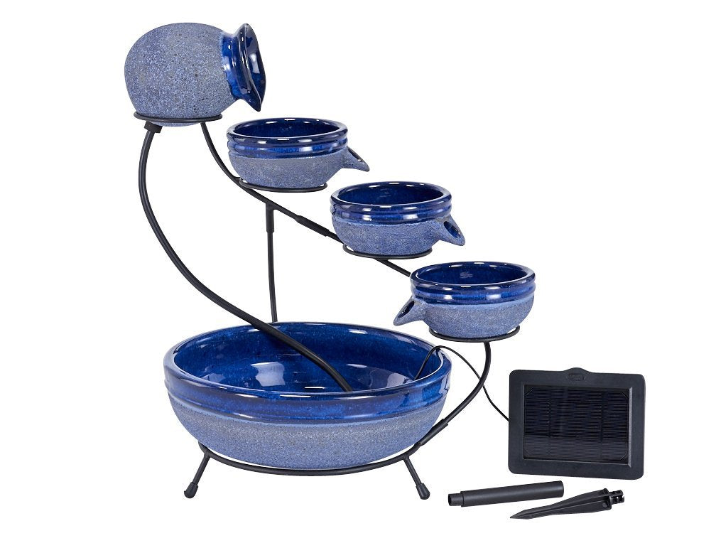 Smart Solar 23967R01 4-Tier Solar Powered Cascading Fountain, Blueberry And Rustic Blue, Powered By A Separate Included Solar Pa