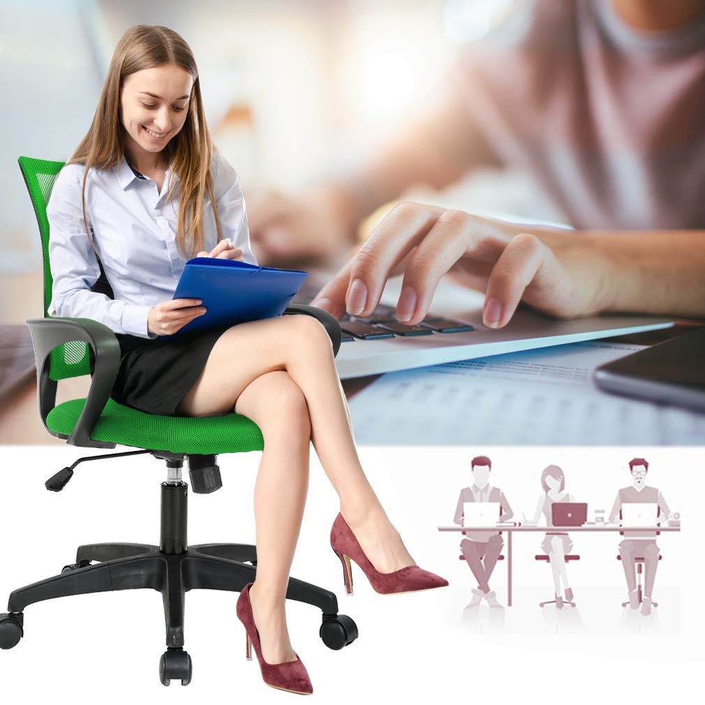 Home Office Chair Ergonomic Desk Chair Mesh Computer Chair With Lumbar Support Armrest Adjustable Rolling Swivel Chair For Women Adults, Green