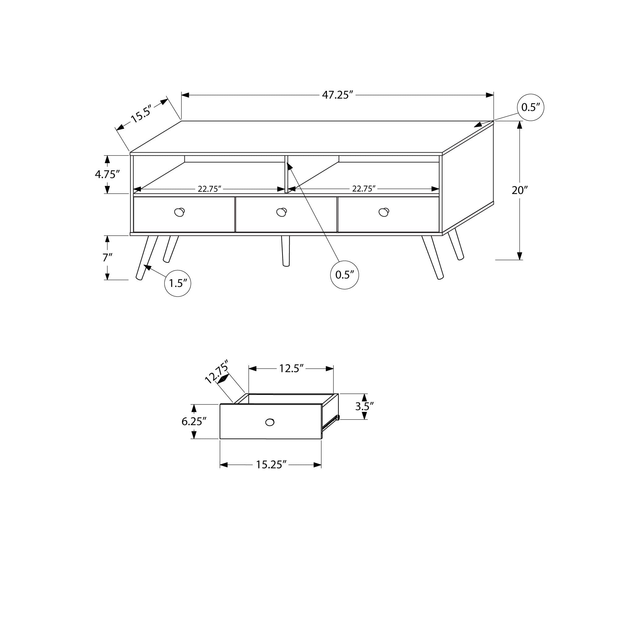 Monarch Specialties I 2835 Tv Stand, 48 Inch, Console, Media Entertainment Center, Storage Cabinet, Living Room, Bedroom, Wood, Laminate, Walnut, Mid Century