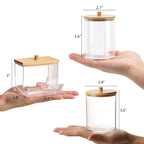 Tbestmax Bathroom Organizer Set - 3 Pcs Apothecary Jars with Brown Wood Lids for Cotton Balls & Qtips, Beige Wood Finish