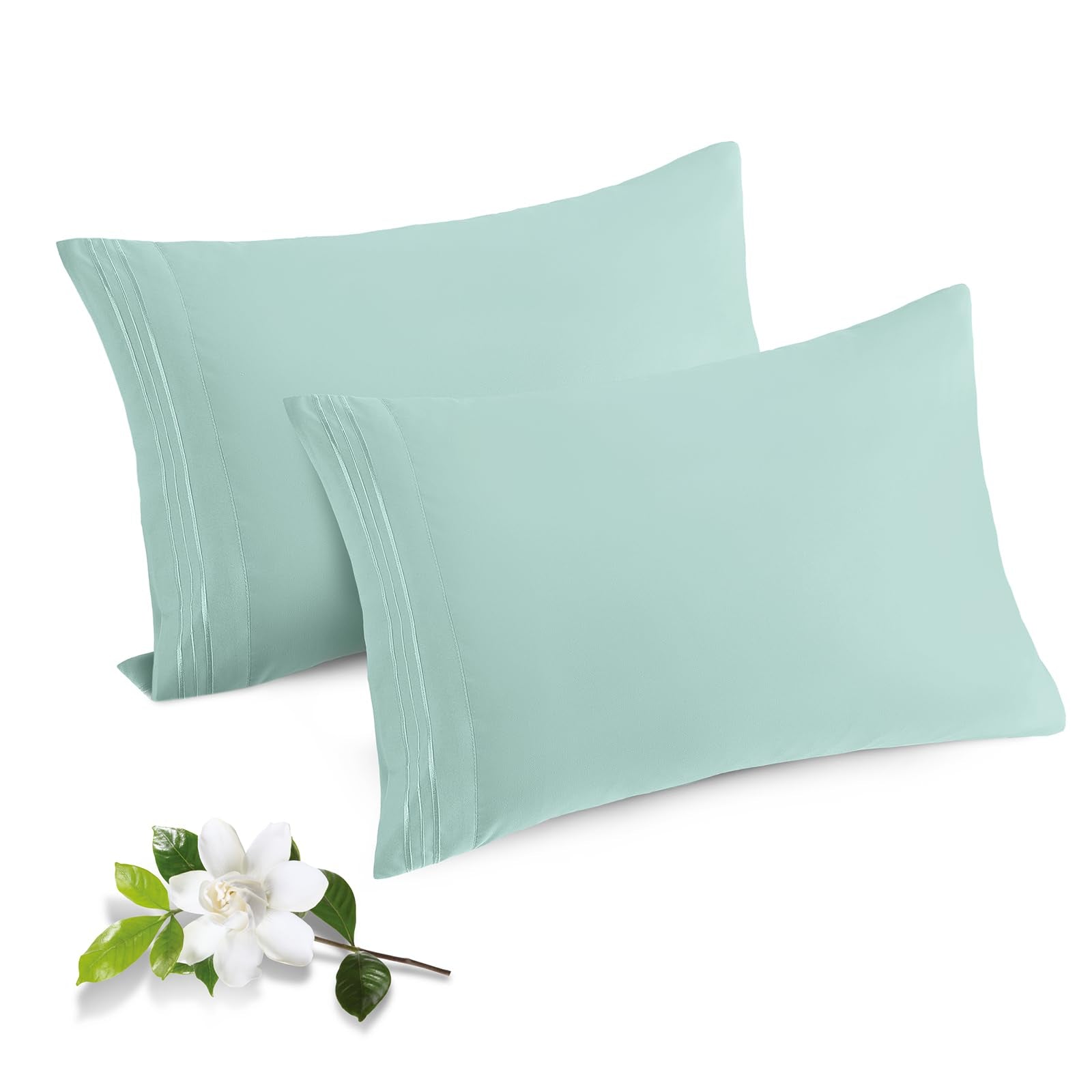Horbaunal 2 Pack Microfiber Pillowcases Standard Size Mint Green Bed Pillow Cases with Envelope Closure, 1800 Thread Count Soft 