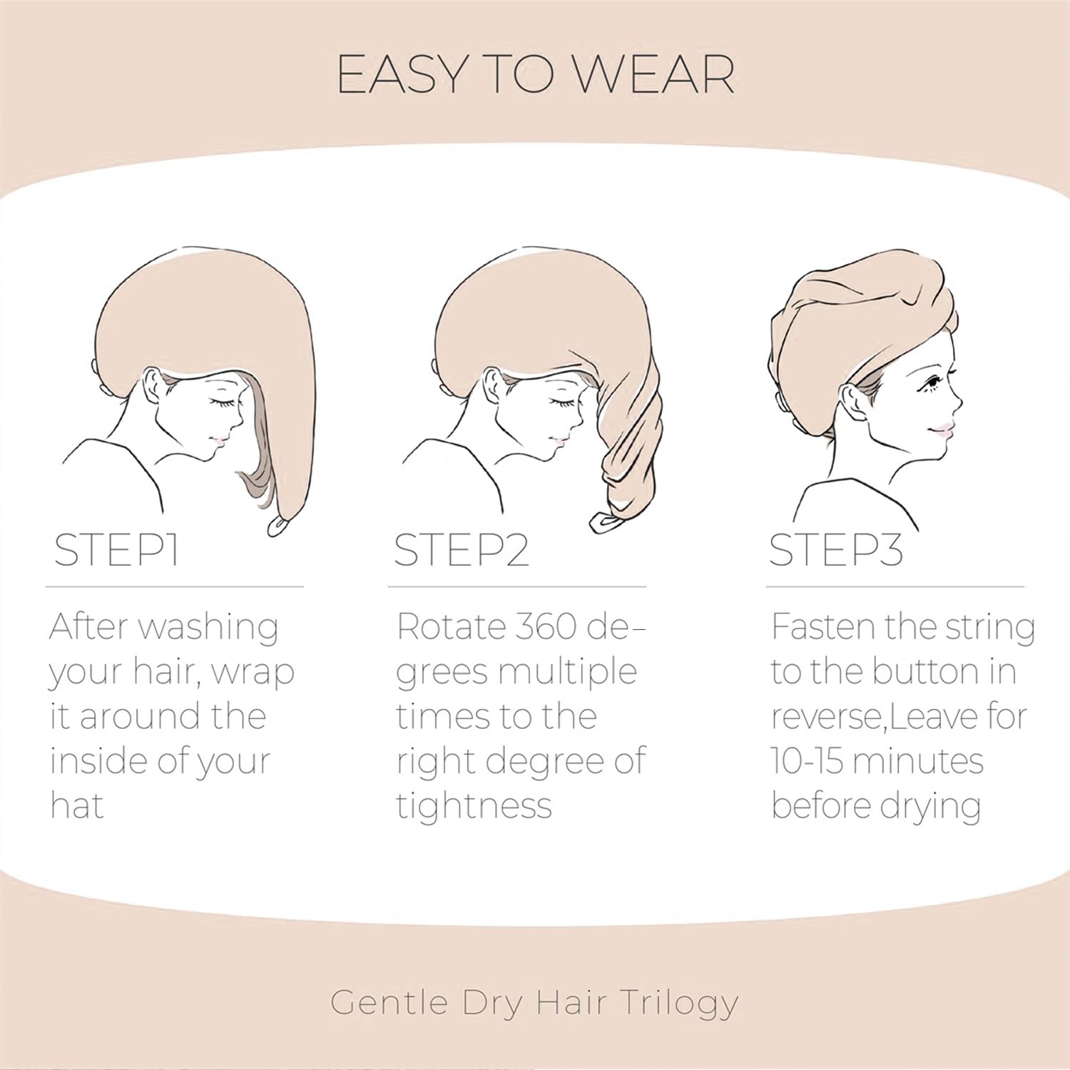 Microfiber Hair Drying Towel With Button 1Pack Khaki Waffle Long Hair Head Wraps Twist Plopping Curly Shower Turban Terry Cloth