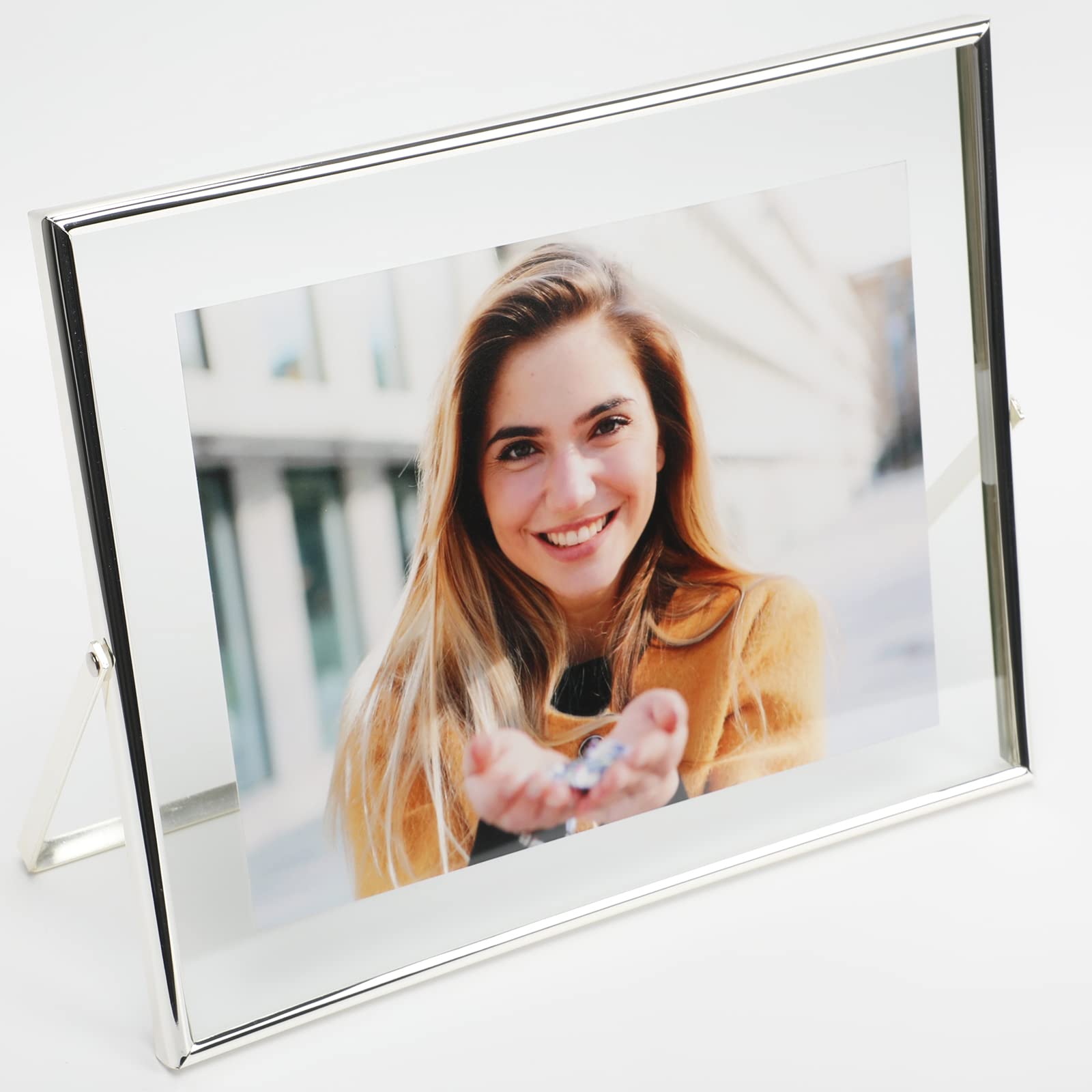 AhaGo Silver Floating Frame(8''  10'', Horizontal), For Picture Sizes 7x9, 6x8, 5x7, Tabletop Shelf Photo Frames, Classy Gift Fo