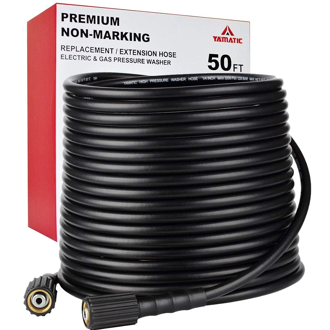 Yamatic Pressure Washer Hose 50 Ft 1/4' Kink Free M22 14Mm Brass Power Washer Hose Replacement For Ryobi, Troy Bilt, Greenworks
