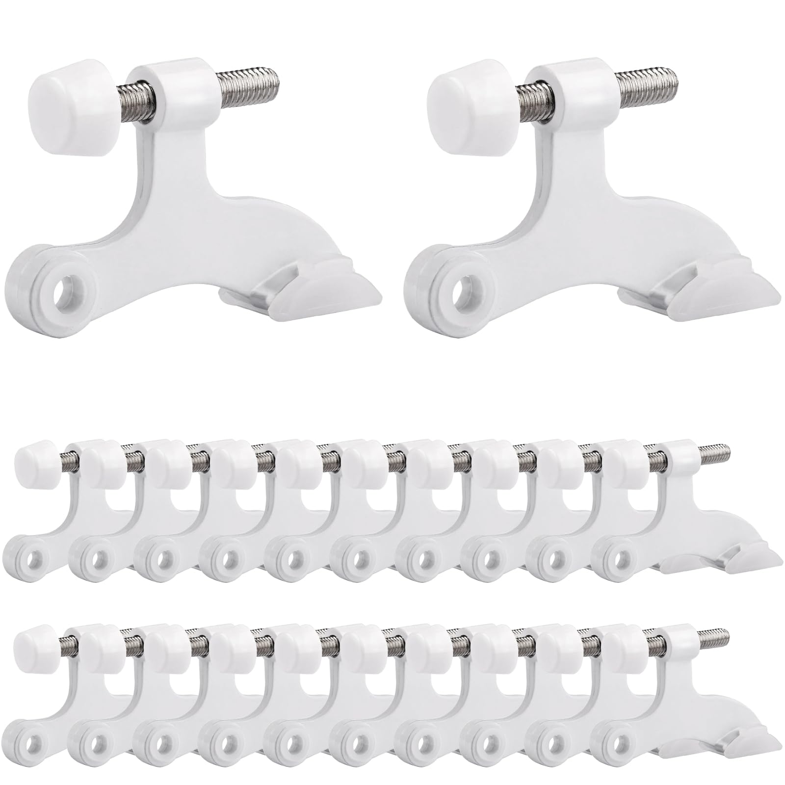 Obtanim 20 Pack Hinge Pin Door Stopper Heavy Duty Metal Adjustable Door Stops With Rubber Bumper Tips (White)