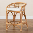 Baxton Studio Maverick Modern Bohemian White Fabric Upholstered and Natural Brown Rattan Counter Stool