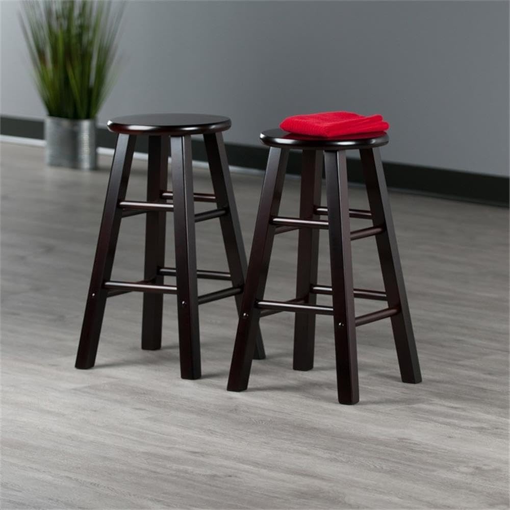 Winsome Element 2-Piece 24In Counter Stool Set, Espresso Finish, Solid Wood, Modern Design