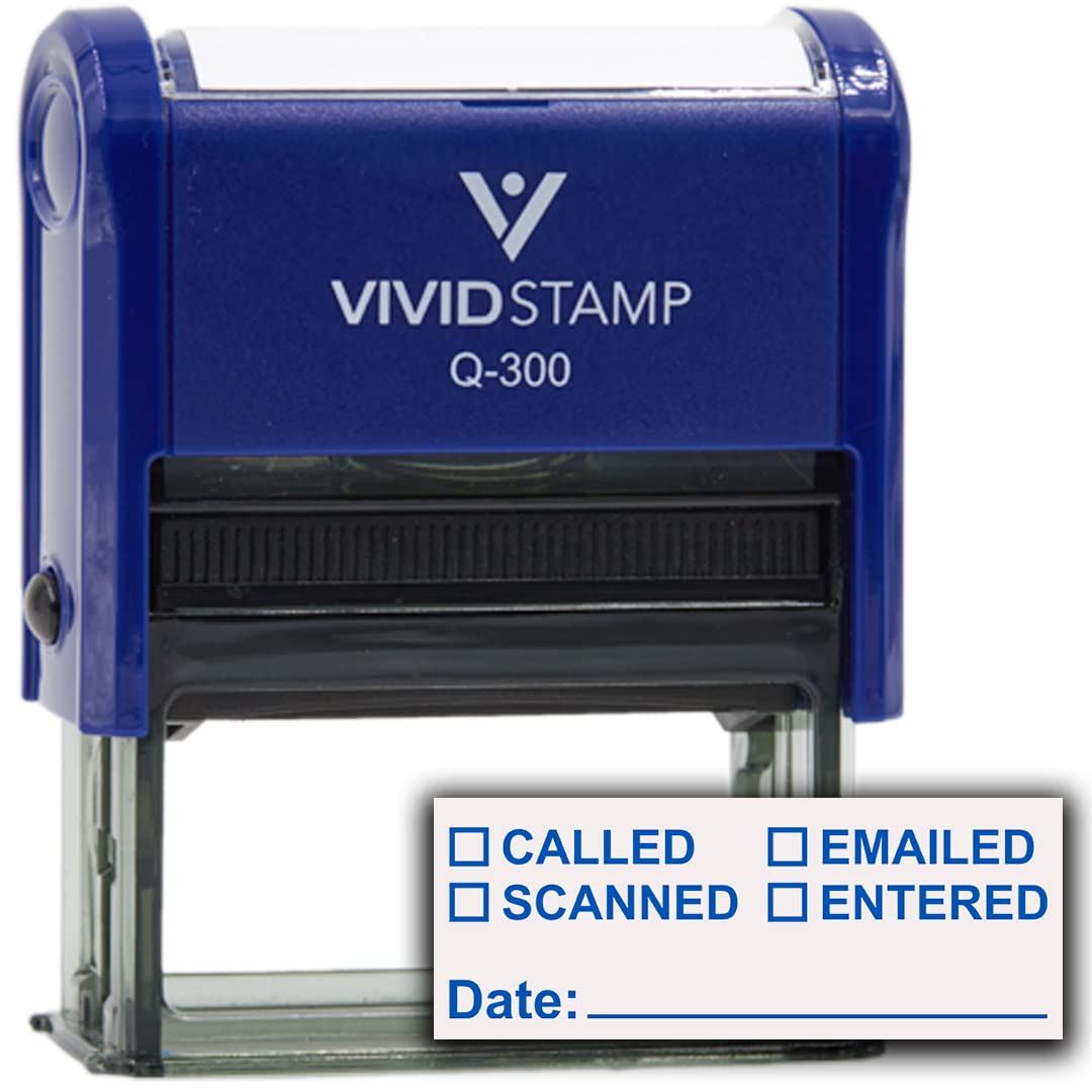 [] Called [] Scanned [] Emailed With Date Line Self-Inking Office Rubber Stamp(Blue Ink) - Q-300